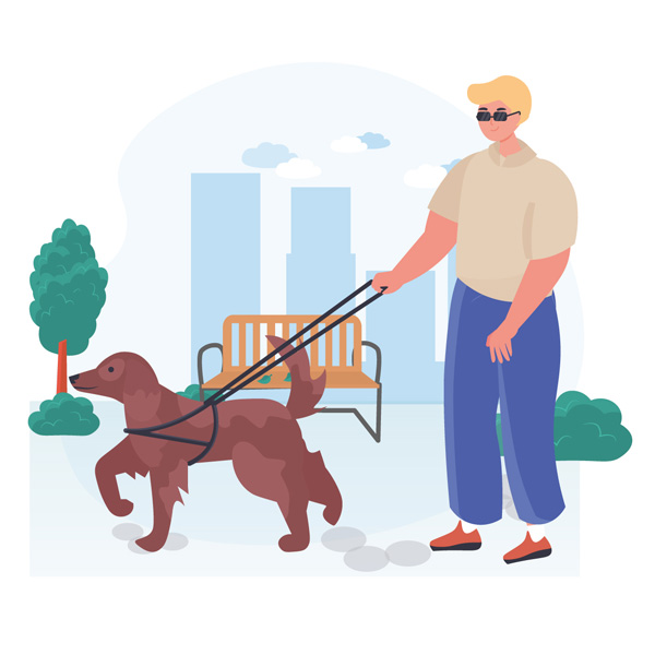 Male traveling with a guide dog